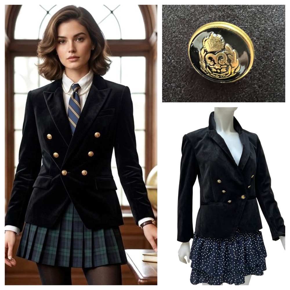 Cupcakes and Cashmere Belisma Black Velvet Blazer Preppy Dark Academia Sz 2 New
